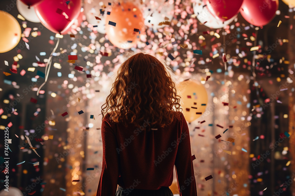 Happy woman dancing on party in modern night club generative ai