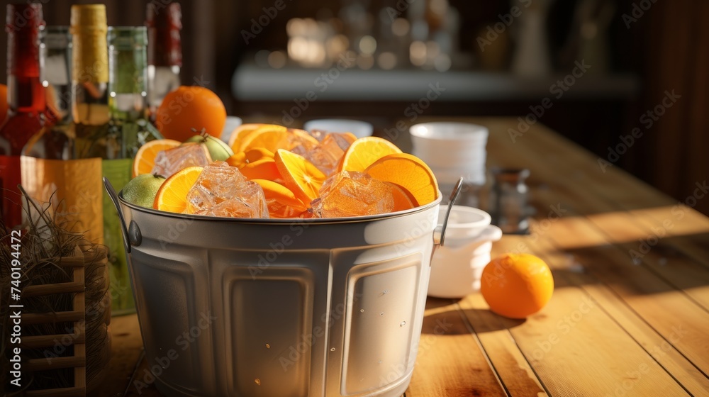 Bowl Filled With Ice and Fruit Next to Glass of Orange Juice Bowl Filled With Ice and Fruit Next to Glass of Orange Juice