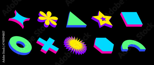 Isometric shape set. Volumetric geometric object collection. Bold 3d brutalist form pack. Abstract game elements for poster, cover, banner. Swiss or Memphis style pack. Retro vintage Y2k vector