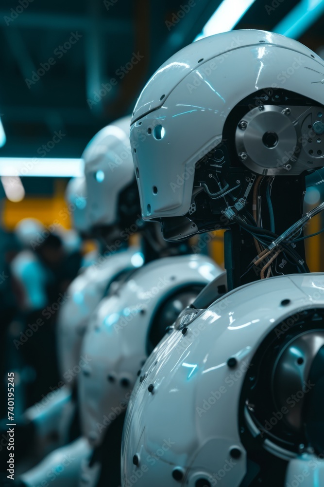 Fototapeta premium robots in the warehouse, artificial intelligence, supply chain future 