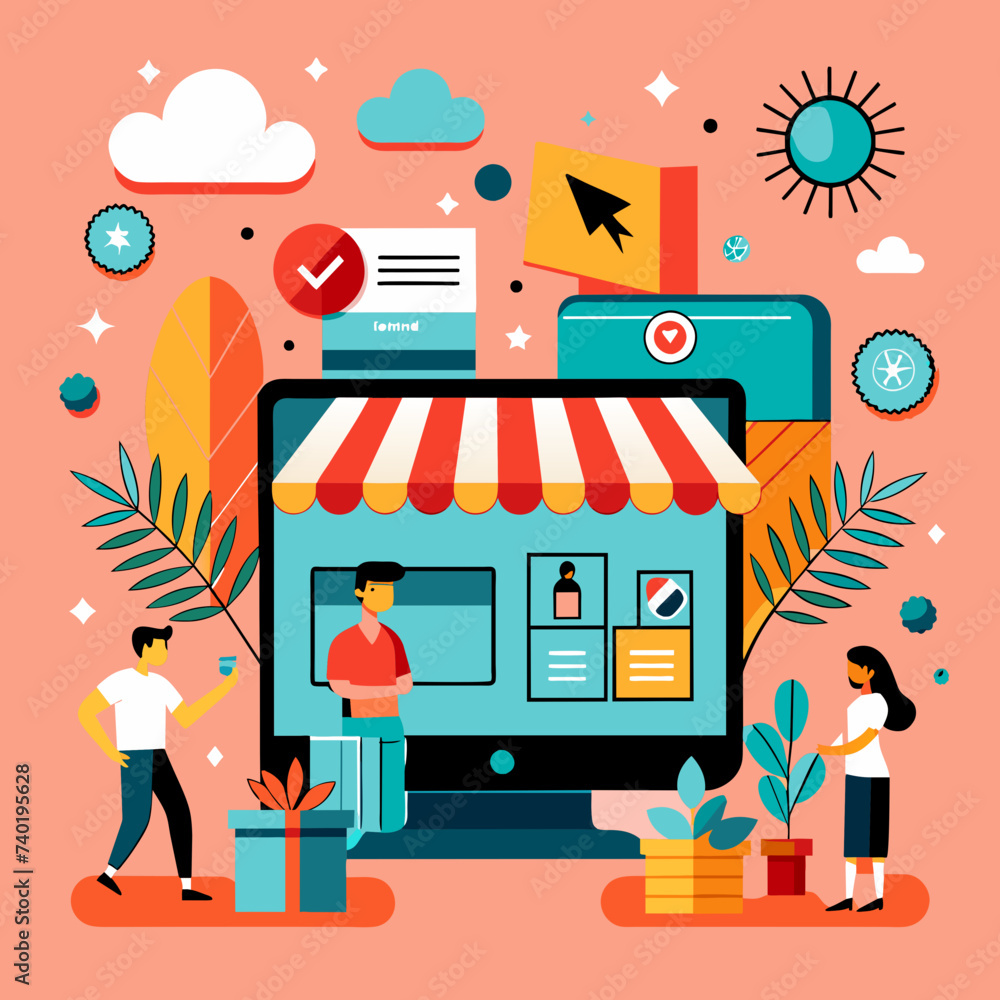 E-commerce illustration: Revolutionizing the Way, We Shop Online E-commerce illustration: Revolutionizing the Way, We Shop Online