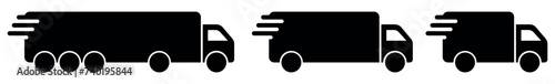 Delivery truck icons set. Fast delivery truck. Fast free shipping truck outline symbol. Free delivery 24 hours. Logistics trucking. Vector illustration
