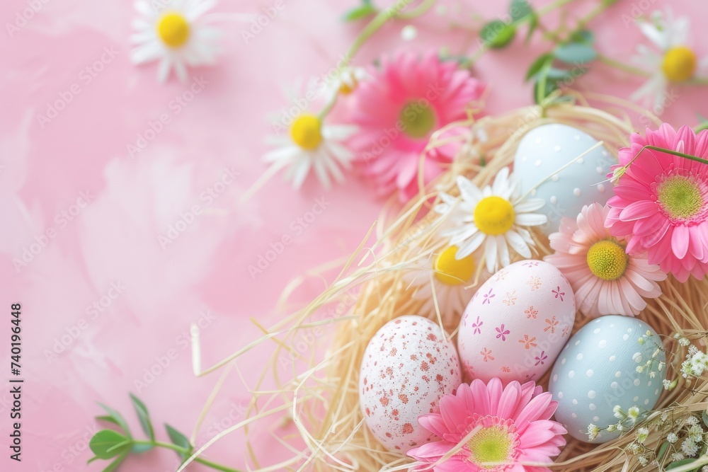 Happy Easter Eggs folk tale. Bunny hopping in flower spring garden decoration. Adorable hare 3d bunny tapestry rabbit illustration. Holy week Easter eggs card peace Happy Easter Eggs folk tale. Bunny hopping in flower spring garden decoration. Adorable hare 3d bunny tapestry rabbit illustration. Holy week Easter eggs card peace