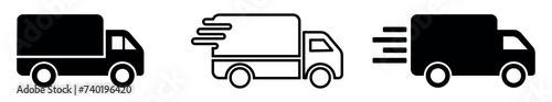 Delivery truck icons set. Fast delivery truck. Fast free shipping truck outline symbol. Free delivery 24 hours. Logistics trucking. Vector illustration