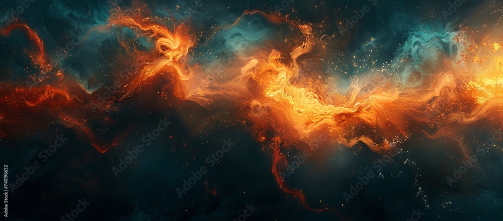 A blazing inferno erupts in the endless expanse of the universe, engulfing the serene beauty of nature in its destructive flames A blazing inferno erupts in the endless expanse of the universe, engulfing the serene beauty of nature in its destructive flames