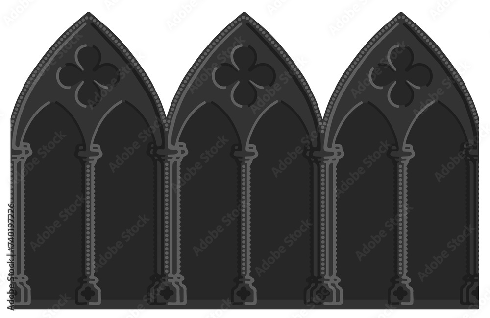 Gothic decorated arcade drawing. Stone ornamented triforium illustration. Gothic decorated arcade drawing. Stone ornamented triforium illustration.