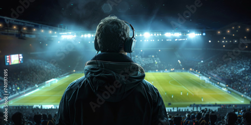 Sports Broadcaster Covering a Live Soccer Match photo