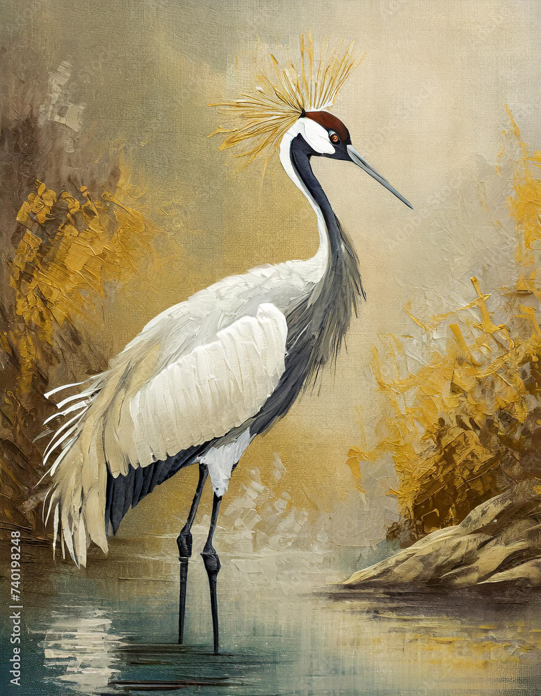 Fototapeta premium Crane bird abstract art painting