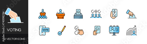 Voting icon set. Flat style. Vector icons