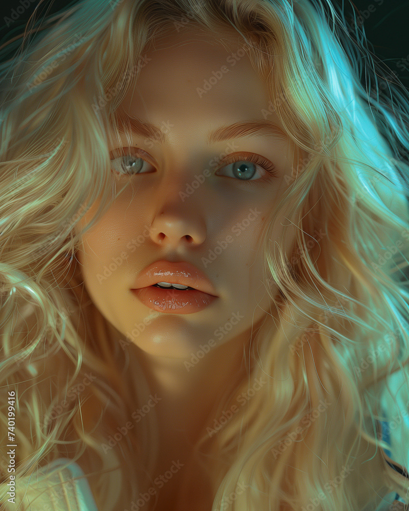 Ethereal Beauty: Intense Portrait of a Young Woman in Cinematic Lighting Ethereal Beauty: Intense Portrait of a Young Woman in Cinematic Lighting