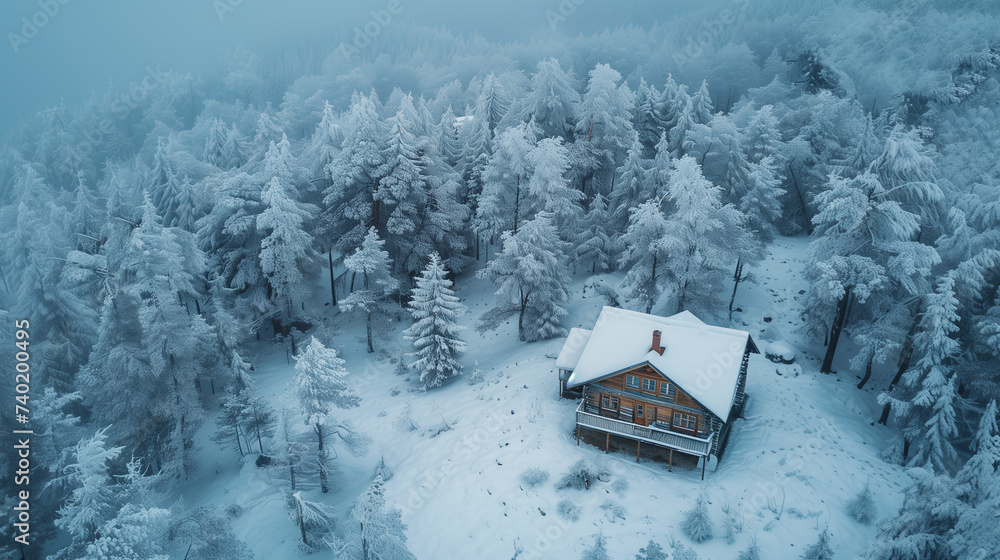 Secluded Log Cabin in a Snowy Mountain Forest Secluded Log Cabin in a Snowy Mountain Forest