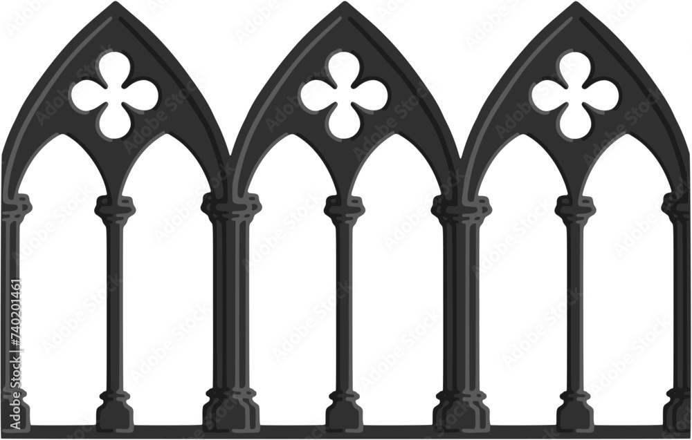 Fototapeta premium Gothic decorated arcade drawing. Stone ornamented triforium illustration; vector