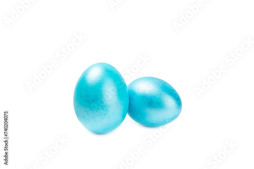 Easter eggs isolated on white background. Easter holiday concept. Handmade colorful shiny Easter eggs. Mother of pearl eggs.