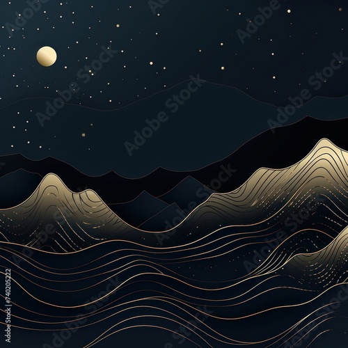 Mountain line art background, luxury Gold wallpaper design for cover, invitation background