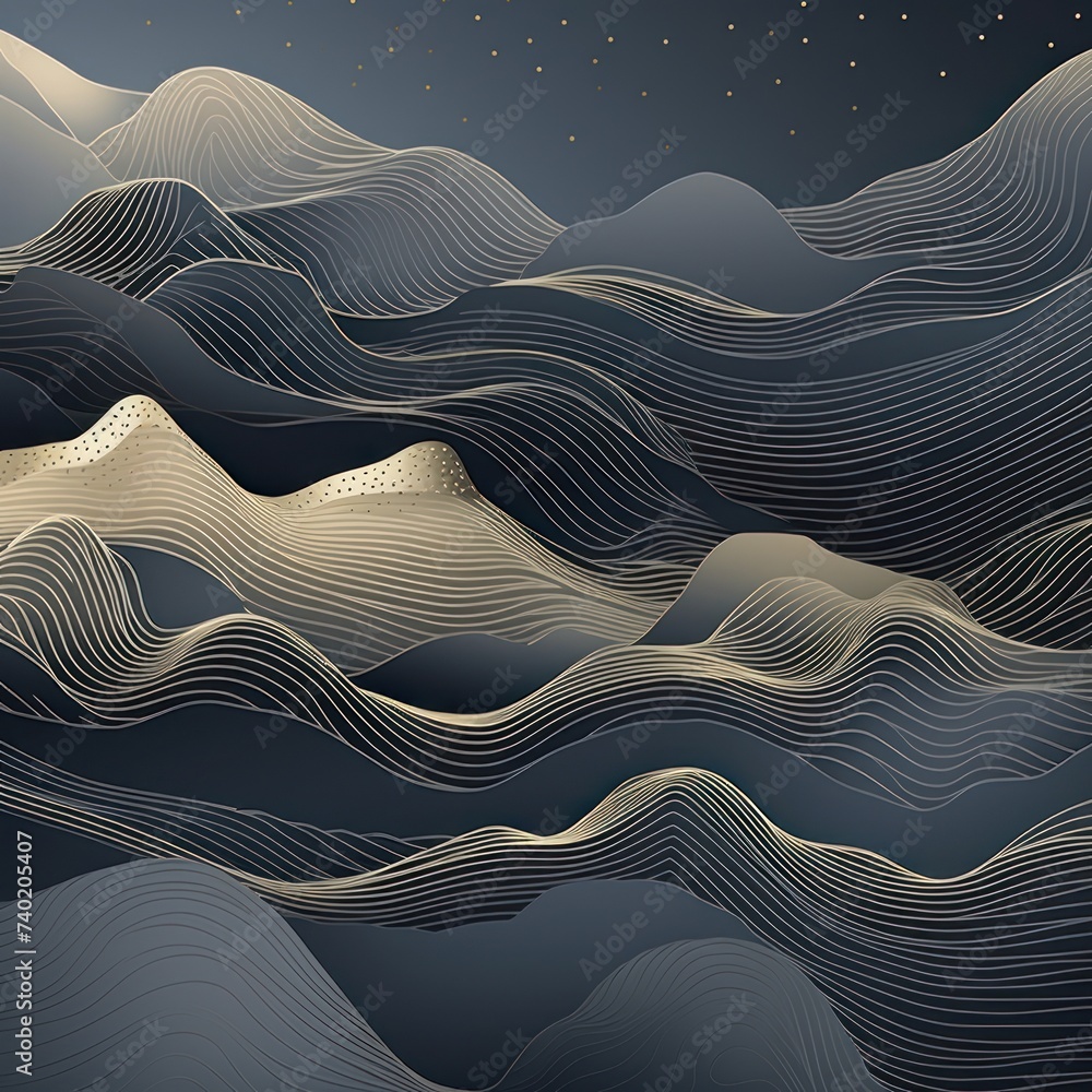 Mountain line art background, luxury Gray wallpaper design for cover, invitation background