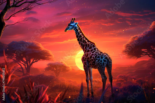 giraffe at sunset