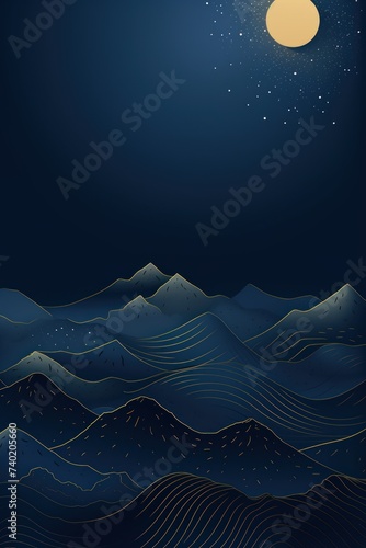 Mountain line art background, luxury Indigo wallpaper design for cover, invitation background