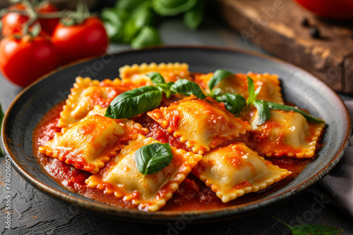 Ravioli with tomato juice
