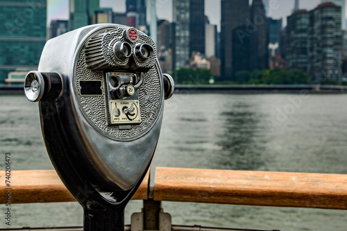 View of the Manhattan skyline with a prism of Long Island which is an island that extends across New York (USA) from where you can see the skyscrapers of the Big Apple.