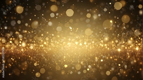 Golden starlight particle background with golden bokeh background with dots of light