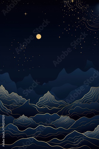 Mountain line art background, luxury Navy Blue wallpaper design for cover, invitation background