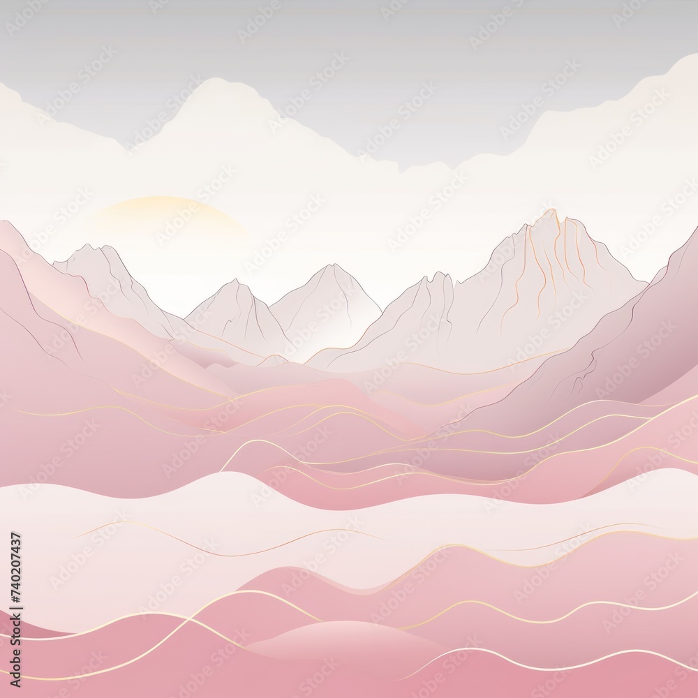 Mountain line art background, luxury Pink wallpaper design for cover, invitation background