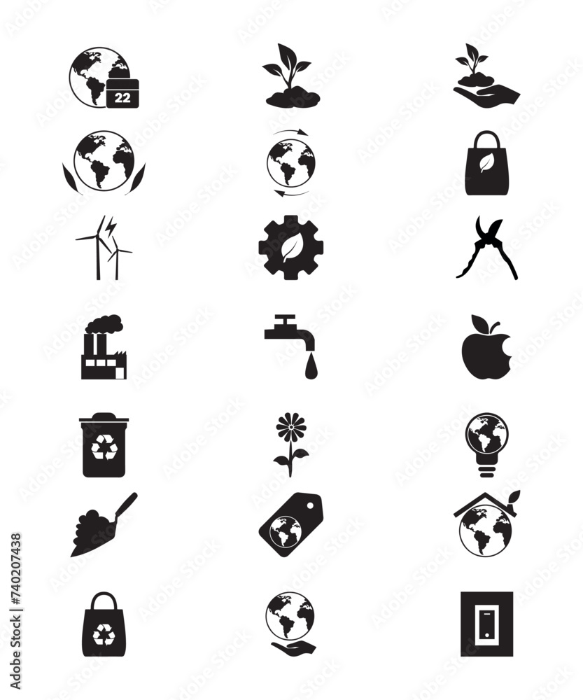 Fototapeta premium 21 Flat Art Minimalist Monotone Earth Day Icons And Environmental Vectors For Recycle And Ecology