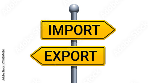Yellow arrows sign import export conceptual illustration. Vector illustration