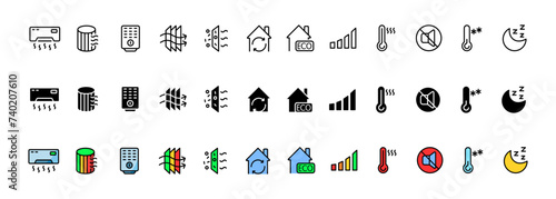 Thermal insulation icon collection. Linear, silhouette and flat style. Vector icons