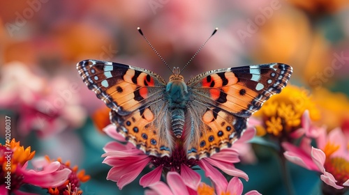 A brightly colored butterfly on a flower