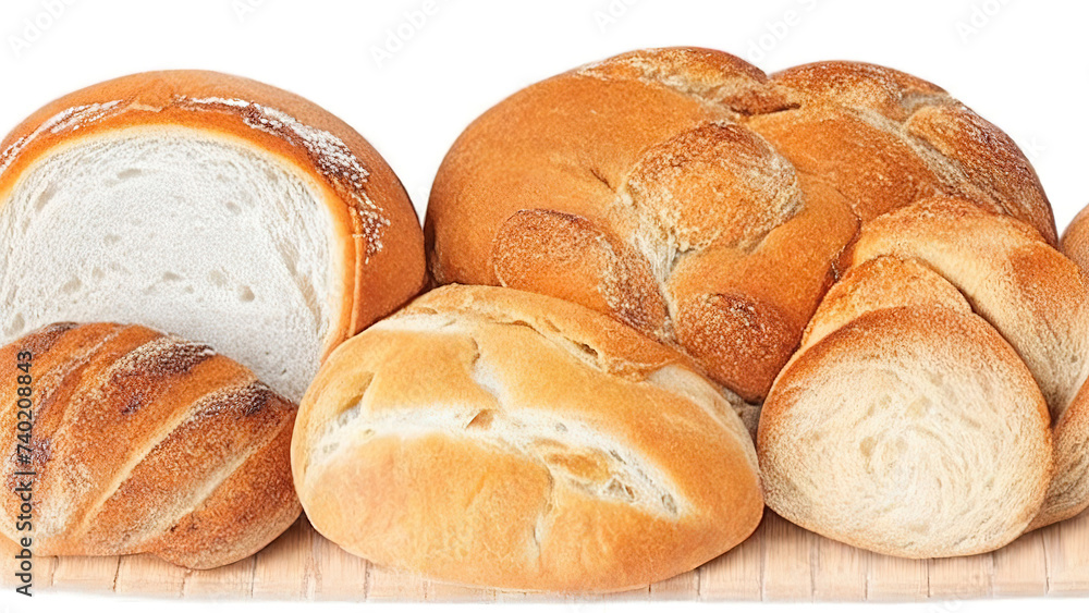 Delicious Bread and baked goods isolated on white background Delicious Bread and baked goods isolated on white background