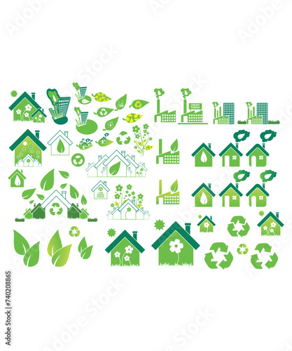 Minimalist Ecology And Environmental Protection Or Recycle Green Icons For Earth Day