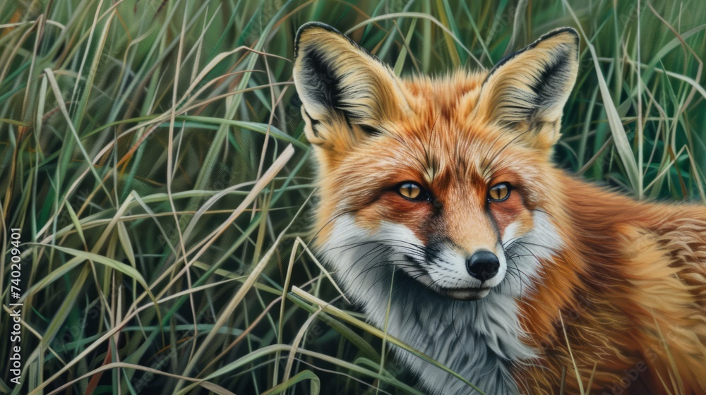 Obraz premium Red fox in the grass