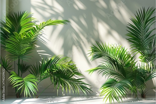 A lush palm tree stands tall against a bright window  its verdant leaves reflecting the resilience of nature in an urban landscape