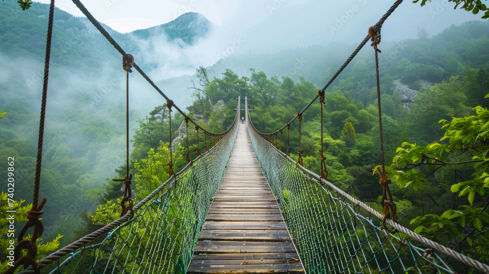 Fototapeta premium Crossing bridges symbolizes the journey of ideas and the exploration inherent in travel, linking concepts to real-world adventures..