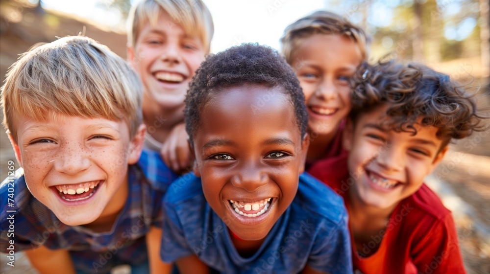 Group of Joyful Children Laughing Outdoors on a Sunny Day Group of Joyful Children Laughing Outdoors on a Sunny Day
