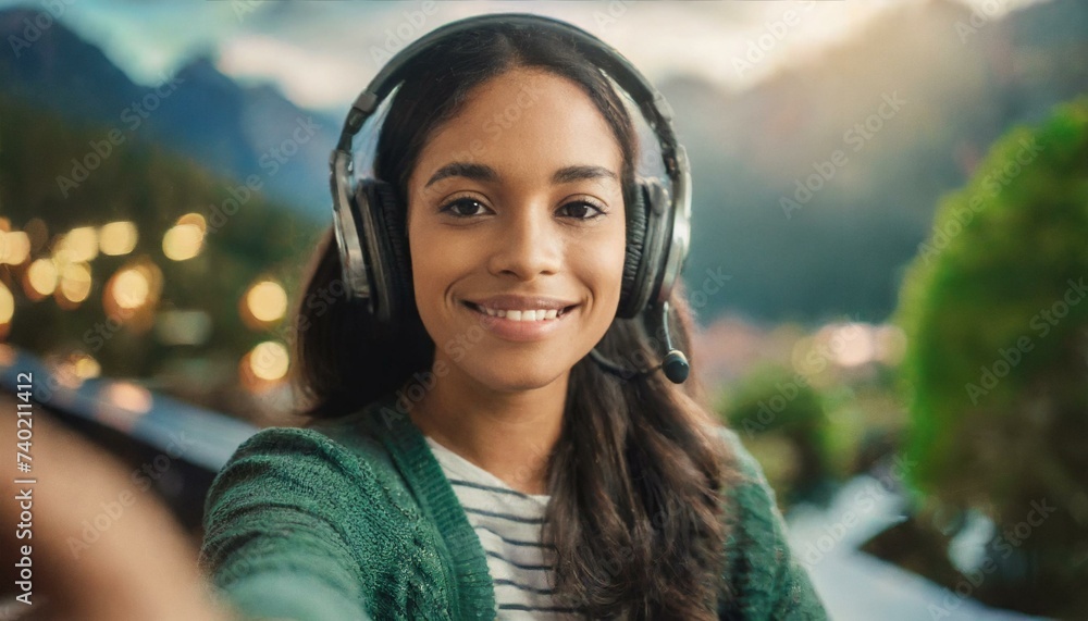 Young woman, female influencer recording a video podcast or social media video, speaking directly into the camera Young woman, female influencer recording a video podcast or social media video, speaking directly into the camera