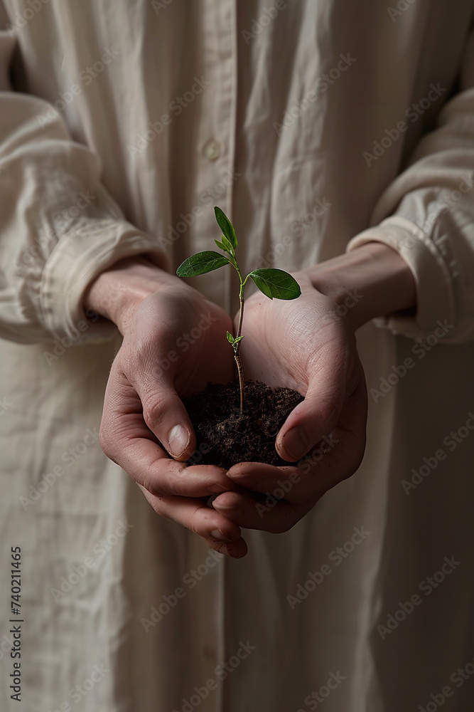 Person holding a little seedling. Gardening and farming Person holding a little seedling. Gardening and farming