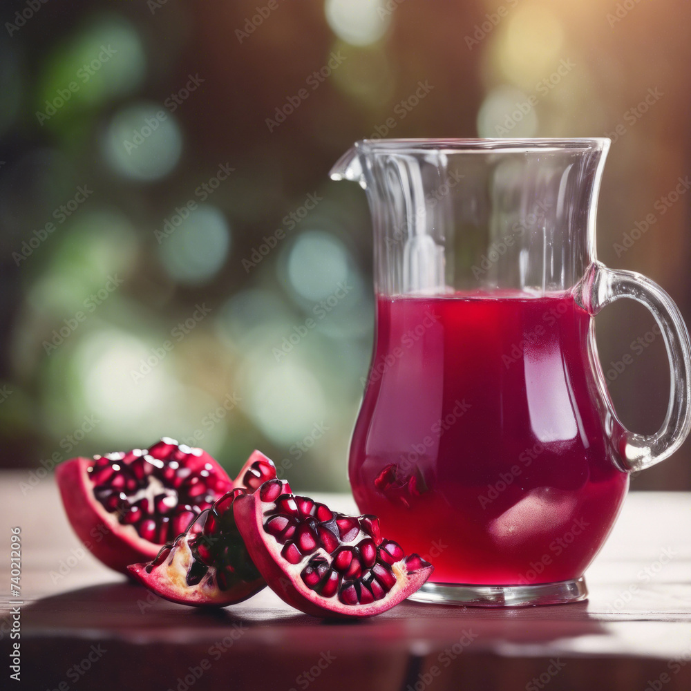 Illustration of pomegranate fruit and pomegranate juice Illustration of pomegranate fruit and pomegranate juice