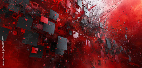 A digital abstract creation featuring a clash of red and black pixels, artfully arranged in a HD quality image with 4K detail © Counter