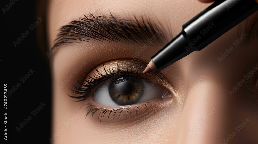 Naklejka premium Woman Applying Black Eyeliner Indoors