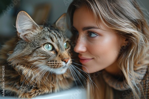 Young beautiful woman with cat.