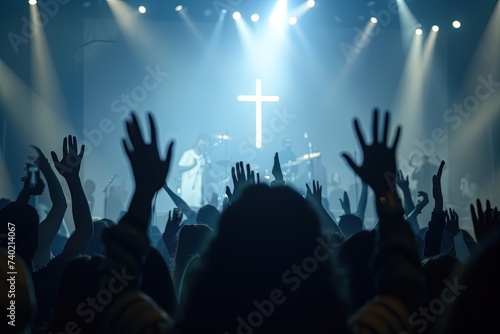 Christians raising their hands in praise and worship. 