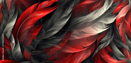 A fusion of red and black abstract feathers, delicately overlapping in an artistic design, presented in HD and 4K detail © Counter