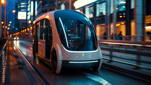 Futuristic autonomous public transportation easing city commutes photo