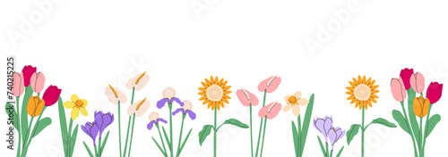 Flower bouquet border.Spring and summer flowers, plants for decoration, blooming herbs isolated on transparent background.Hand drawn set.Vector illustration EPS 10