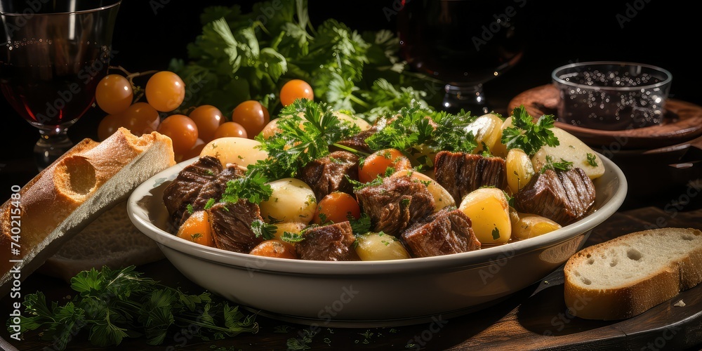 Irish Stew Culinary Classic, A Visual Feast of Hearty Flavors, Marrying Lamb, Potatoes, and Vegetables in Every Savory Spoonful.
