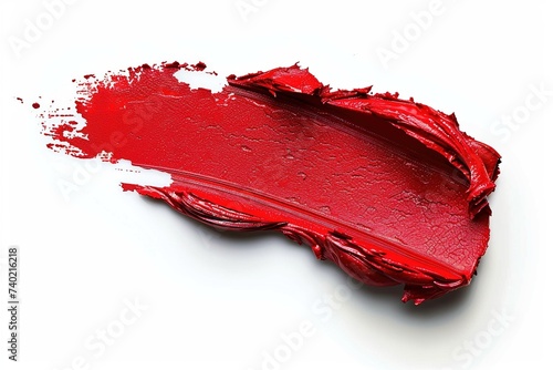 Red lipstick swatch isolated on white background.