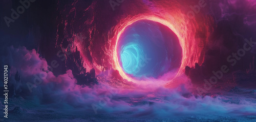 A magical portal opening to another dimension, with swirling amoled colors against a dark, mysterious background, appearing invitingly realistic in 3D, 8K resolution photo