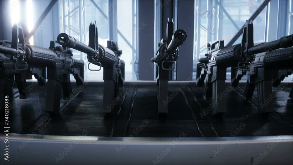 American military machine gun M 16 production line. Factory process ...